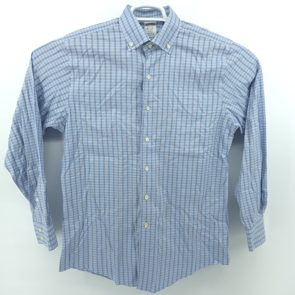 Brooks‎ Brothers Regent Dress Shirt Mens 15.5-34 Blue Plaid Check Supima Cotton - Picture 2 of 7